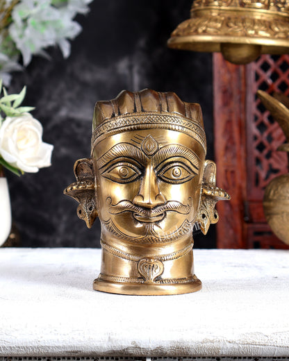 Brass Mahakaal Mukhalingam Shiva Face Head Bust Sculpture – Handcrafted Divine Artefact 6 inch