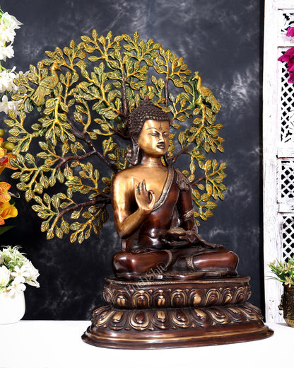 Brass Buddha with Kalpavriksha Tree — Three-Tone Heat-Treated Finish 26 inch