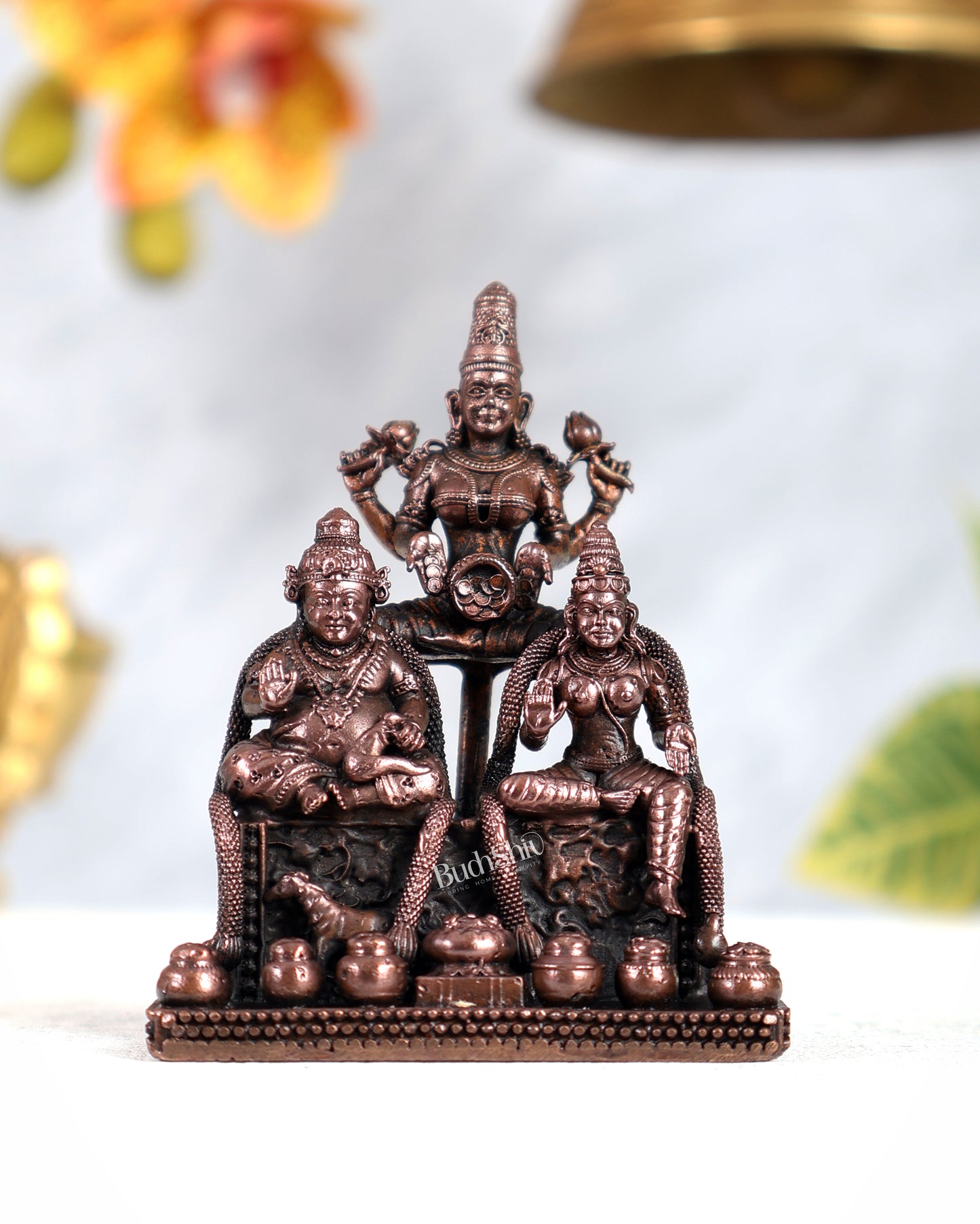Pure Copper Kuber Lakshmi with Chitralekha Idol – Divine Wealth & Prosperity Sculpture (3 Inches)