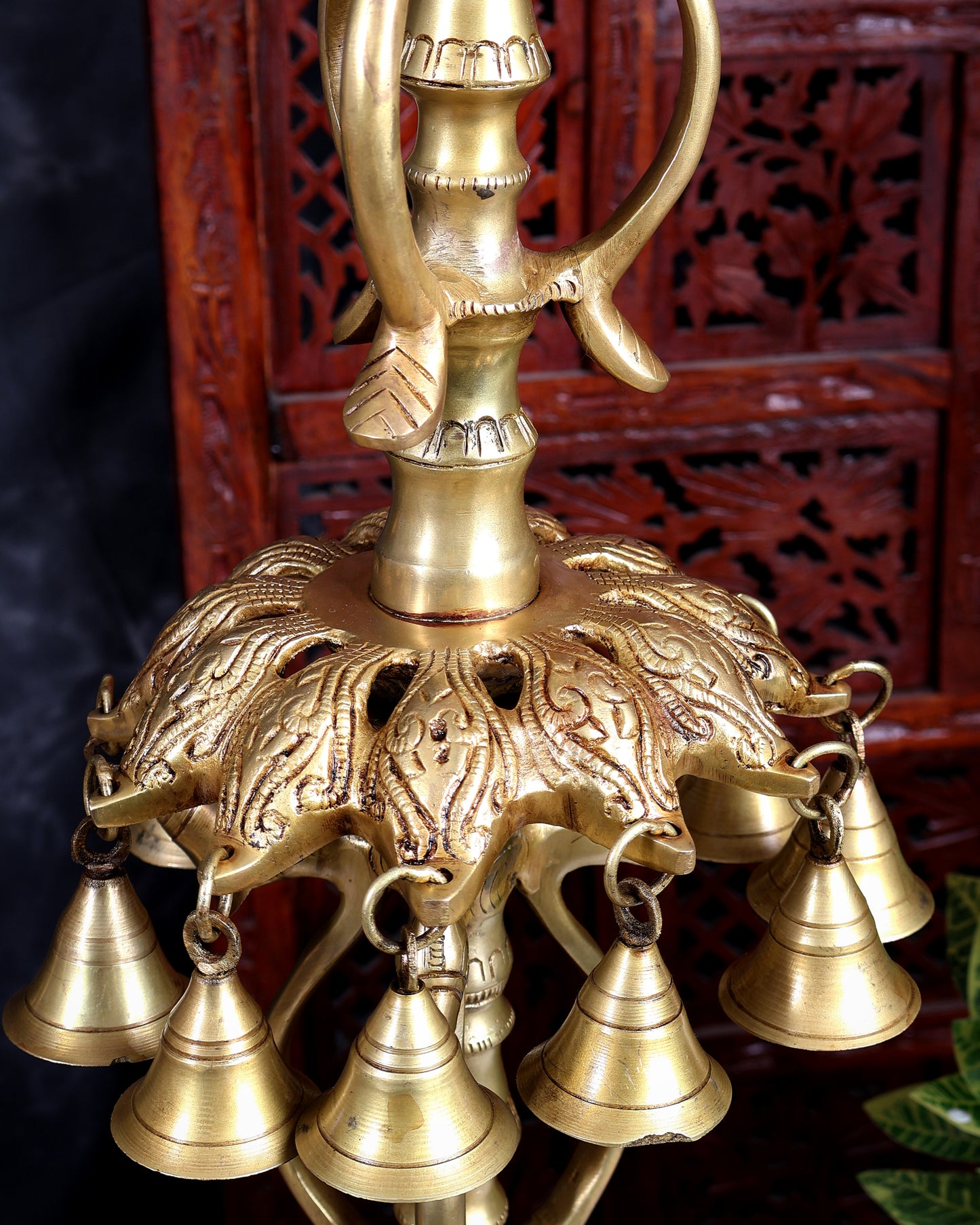 Brass Peacock Oil Lamp with Bells & Multiple Diyas Pair – Grand Traditional Temple Samai Deepam 34 inch