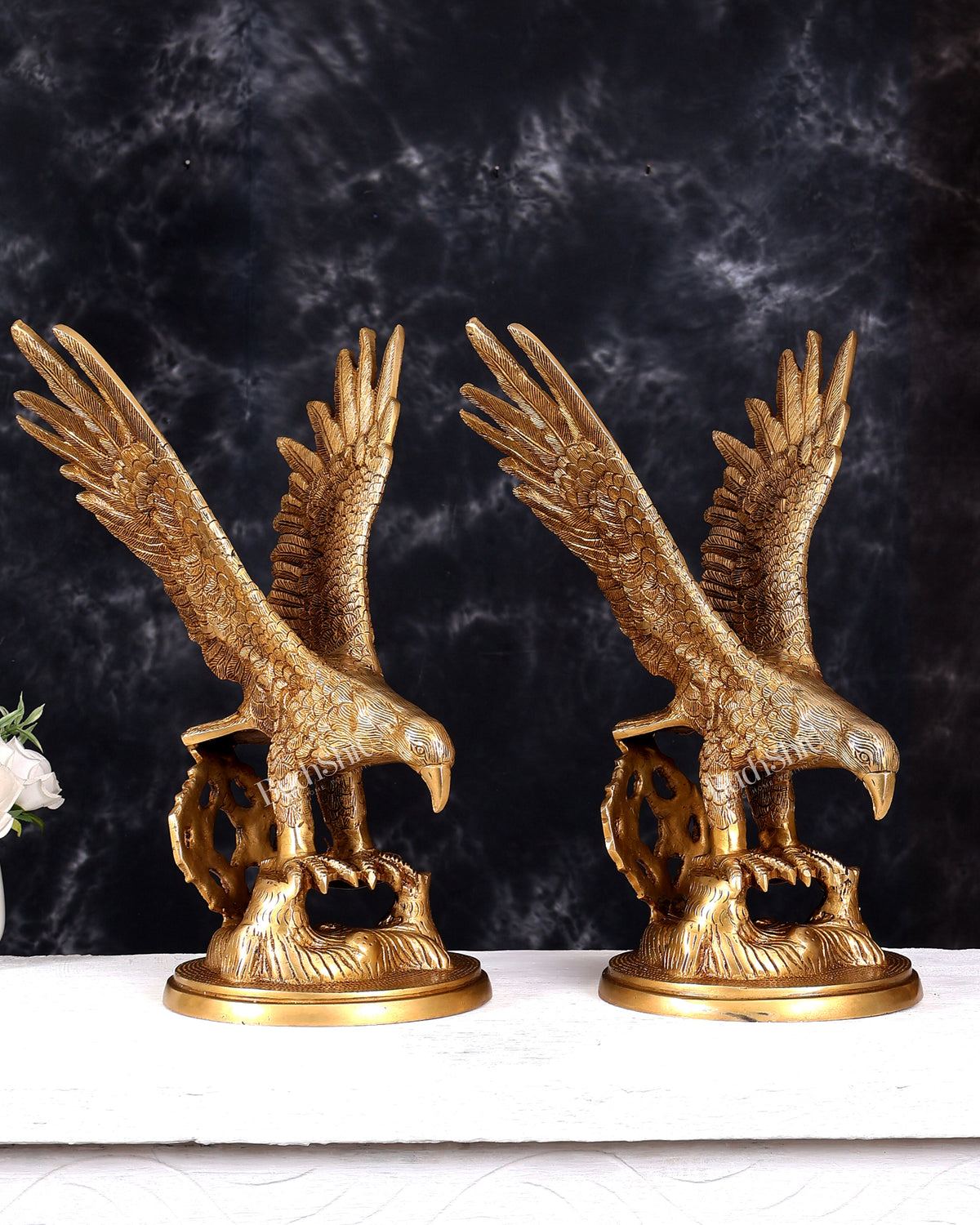 Brass Large Decorative Eagle Statue Showpiece | 15 inch golden tone Pair
