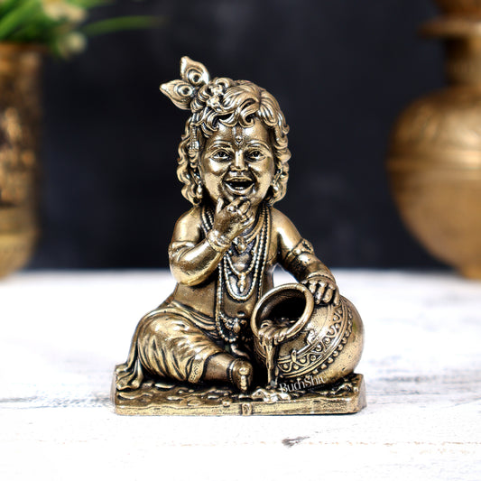 Brass Superfine Makhan Chor Bal Gopal — Baby Krishna Idol 3 inch
