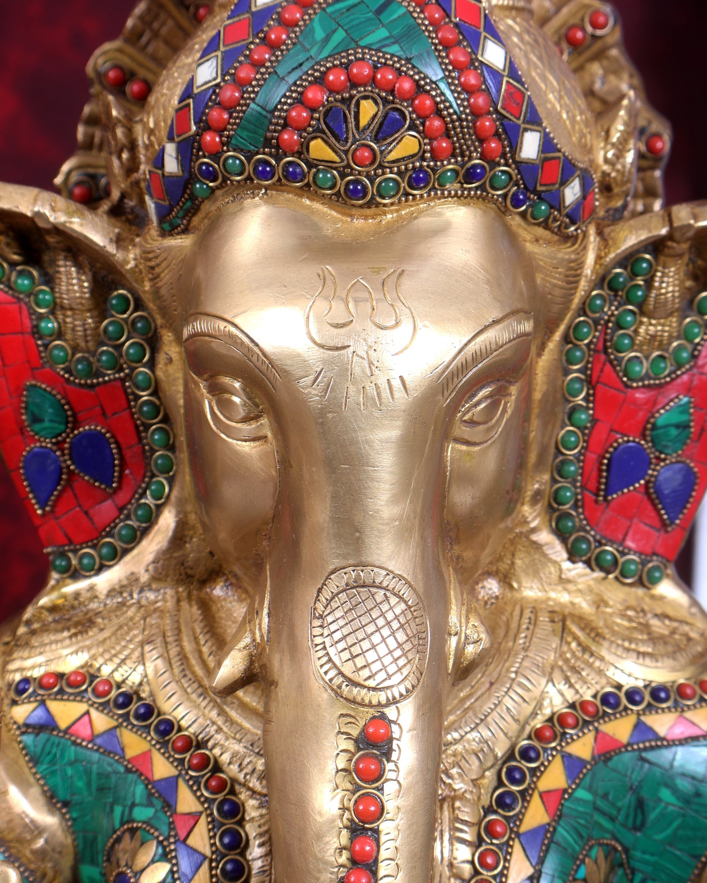 Pure Brass Lord Ganesha Statue - 20 Inch with stonework