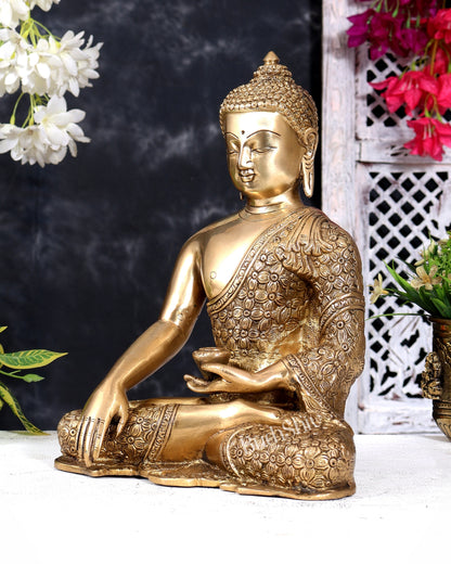 Brass Buddha Statue in Bhoomisparsha Mudra — Tibetan-Inspired 11 inch