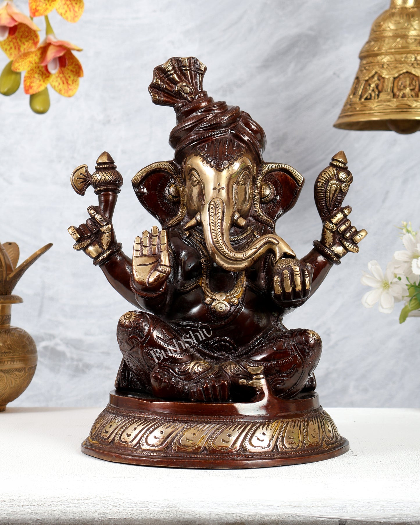 Brass Pagadi Ganesha Statue with dual tone 11.5 Inch