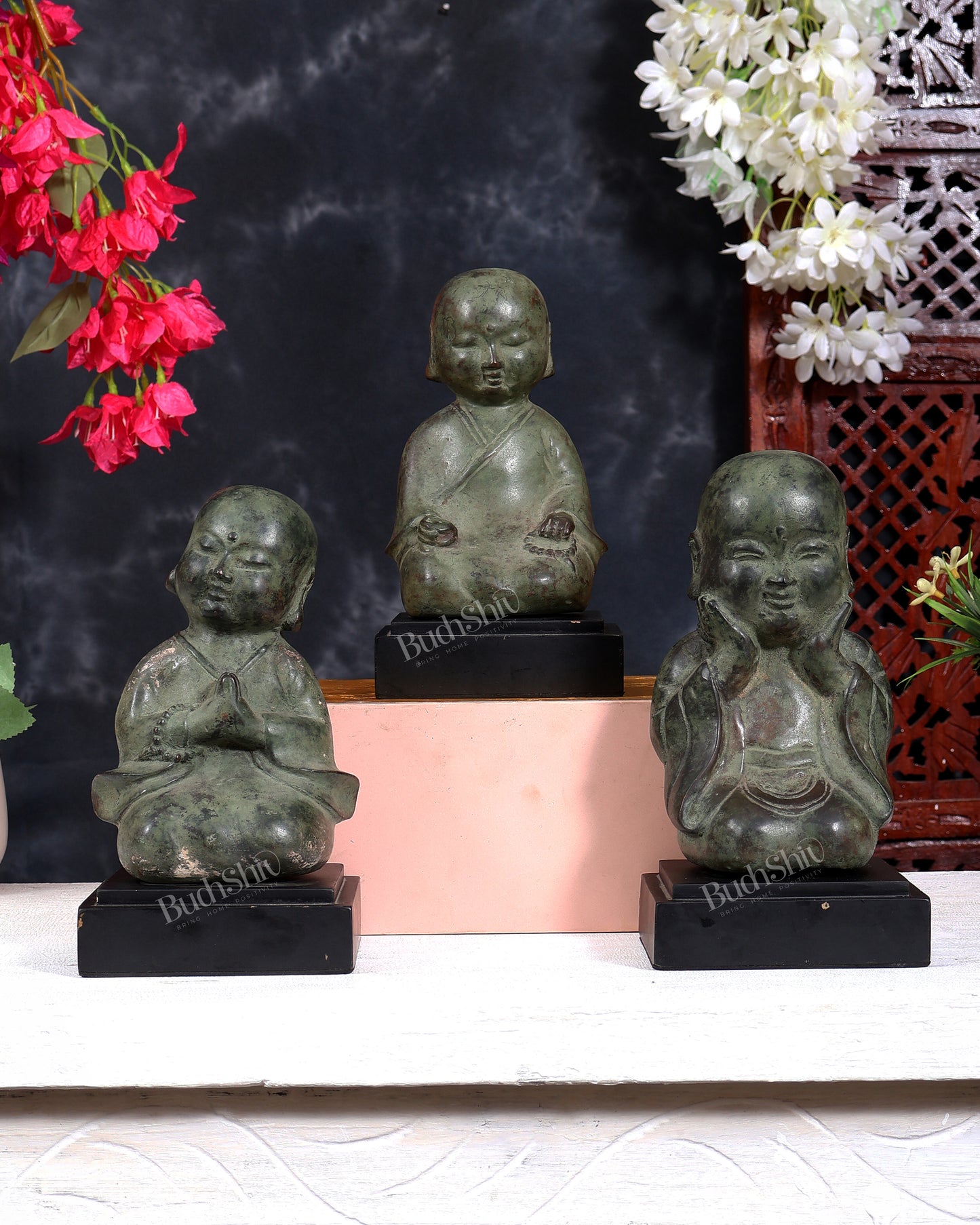 Bronze Disciple Baby Happy Monks — Set of Three, Balinese Bronze 8"