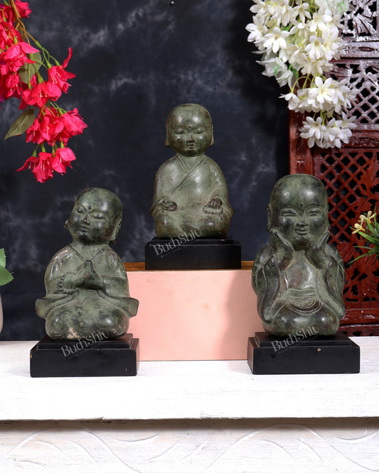 Bronze Disciple Baby Happy Monks — Set of Three, Balinese Bronze 8"