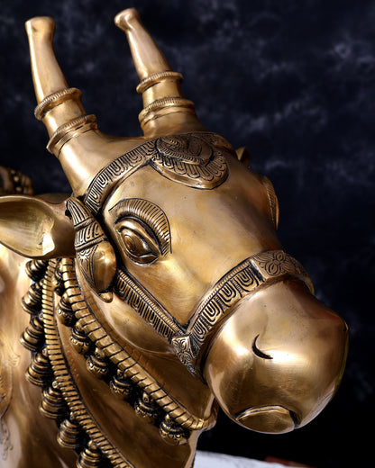 Brass Large Standing Nandi with Tongue Out — Rare Auspicious Form 30 inch