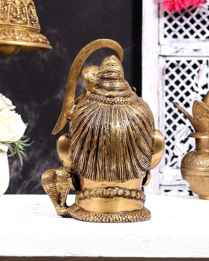 Pure Brass Lord Shiva Mahakal Face Mukhalingam Statue (Antique Tone) 9 inch