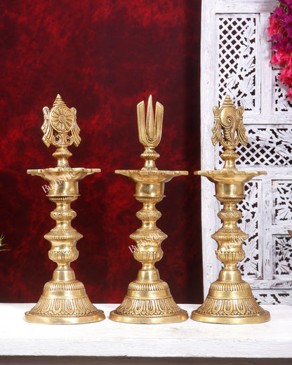 Premium Brass Shankh Chakra Namah Diya Vilakku 16.5 inch