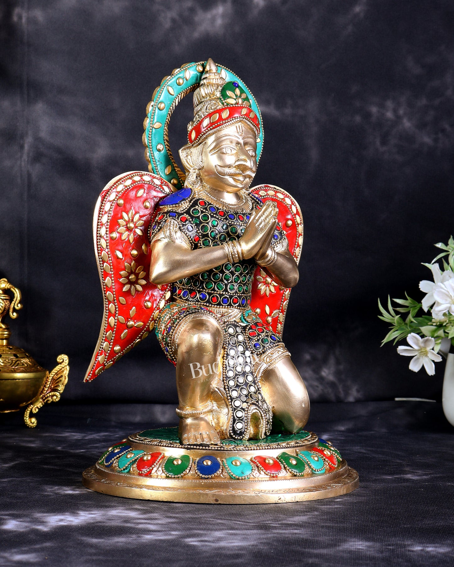 Brass Superfine Garuda Statue in Namaskar Mudra – 12.5 Inch with meenakari