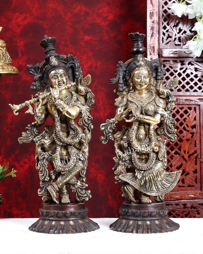 Brass Radha Krishna Idols on Lotus Base 21 inch dual tone