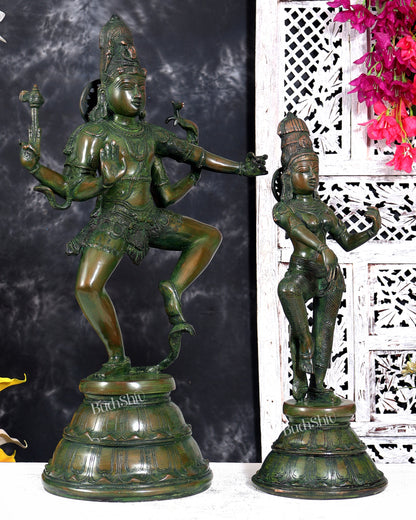 Brass Shiva and Parvati Dancing statues – 22 inch green patina