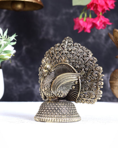 Brass Superfine Peacock with Open Wings – Vastu Compliant Handcrafted Sculpture 4.5 inch