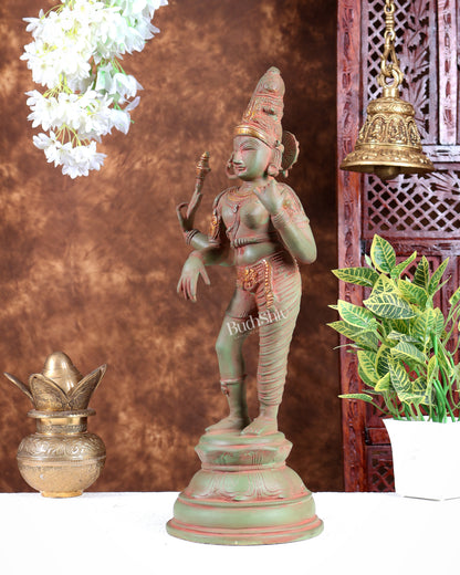 Pure Brass Ardhanarishwara Statue – Half Shiva Half Parvati Green patina tone 19 inch