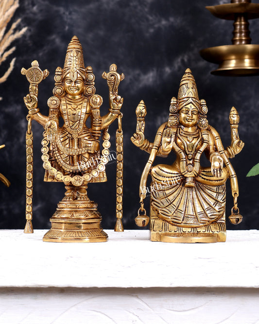 Premium Brass Tirupati Balaji and Goddess Padmavathi Idol Pair 9 inch