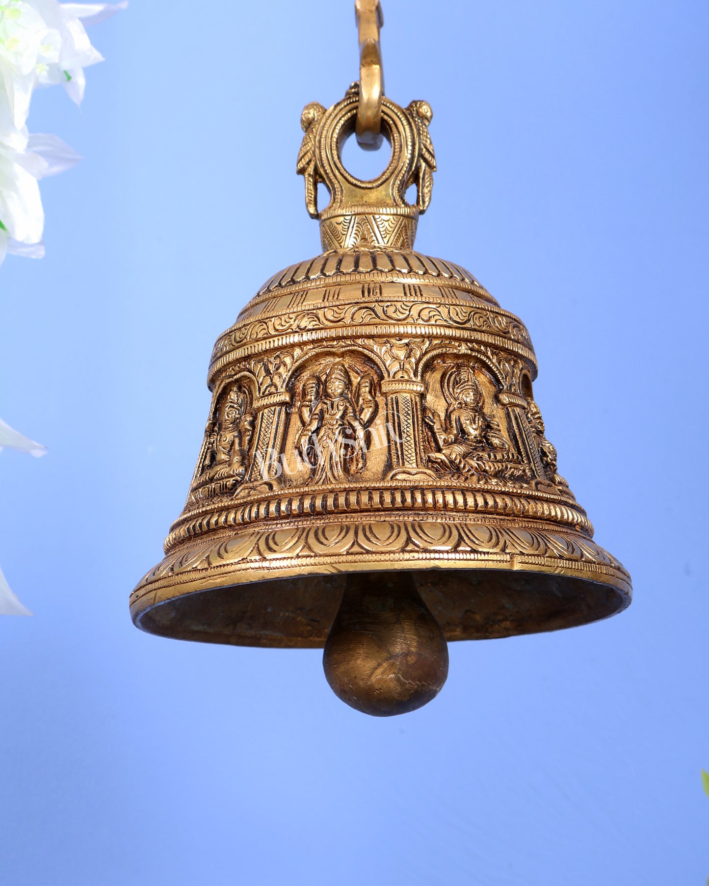 Brass Ashtalakshmi Hanging Bell with Chain – Auspicious Temple Ghanti (32.5 Inches)