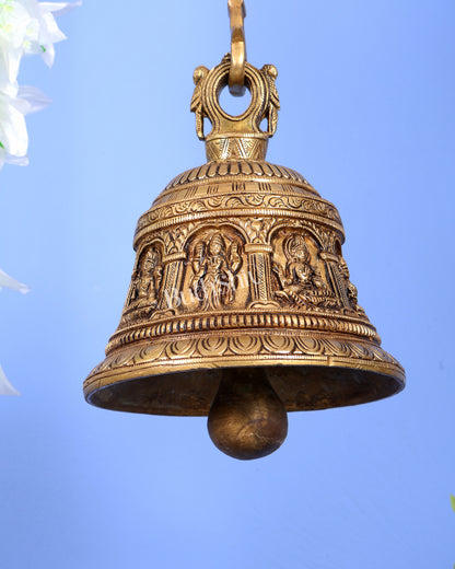 Brass Ashtalakshmi Hanging Bell with Chain – Auspicious Temple Ghanti (32.5 Inches)