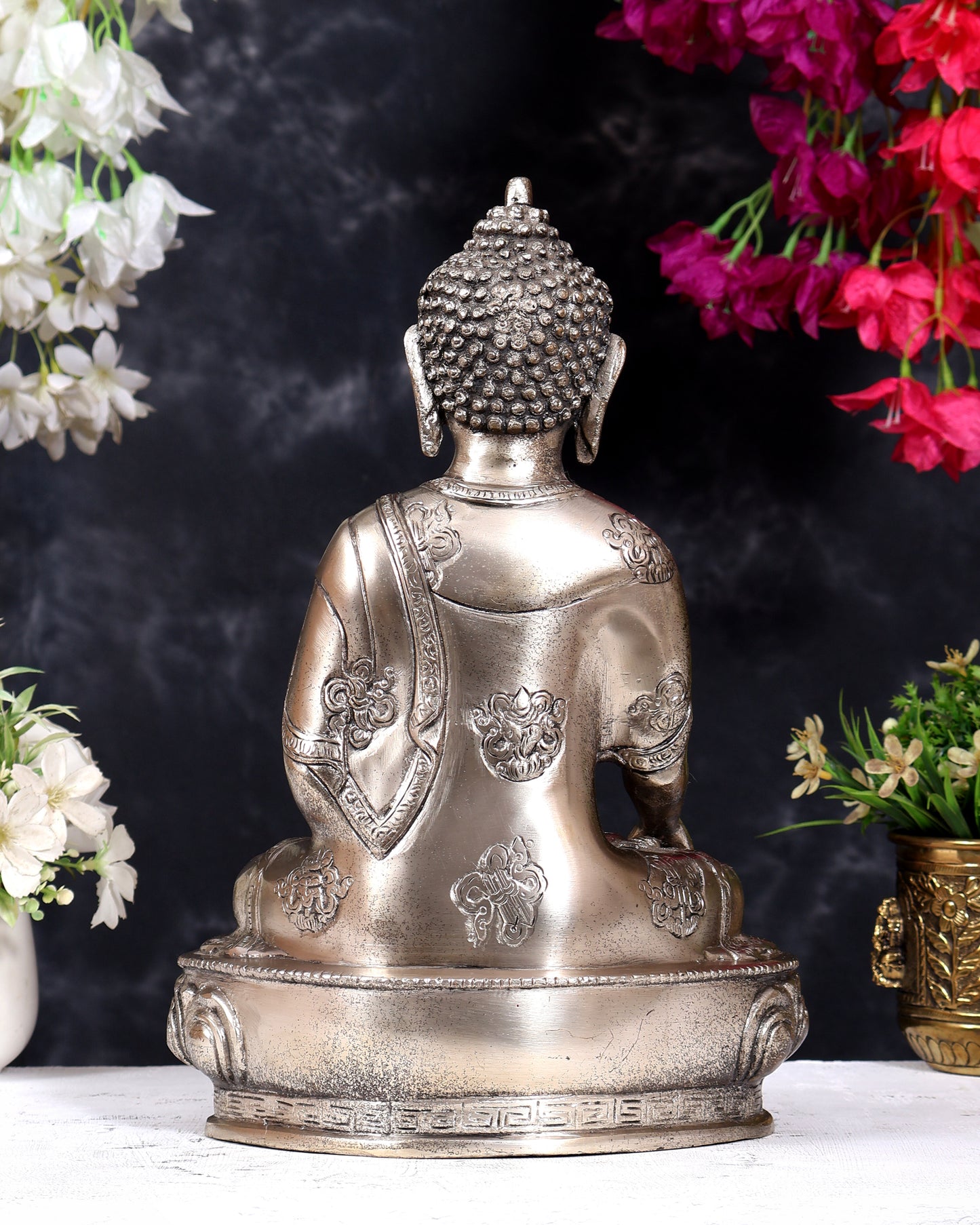 Pure Brass Blessing Buddha Statue - Silver plated , 12.5" Height