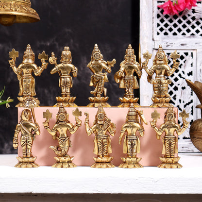 Dashavatar Set — Brass Idols on Lotus Base 5 inch