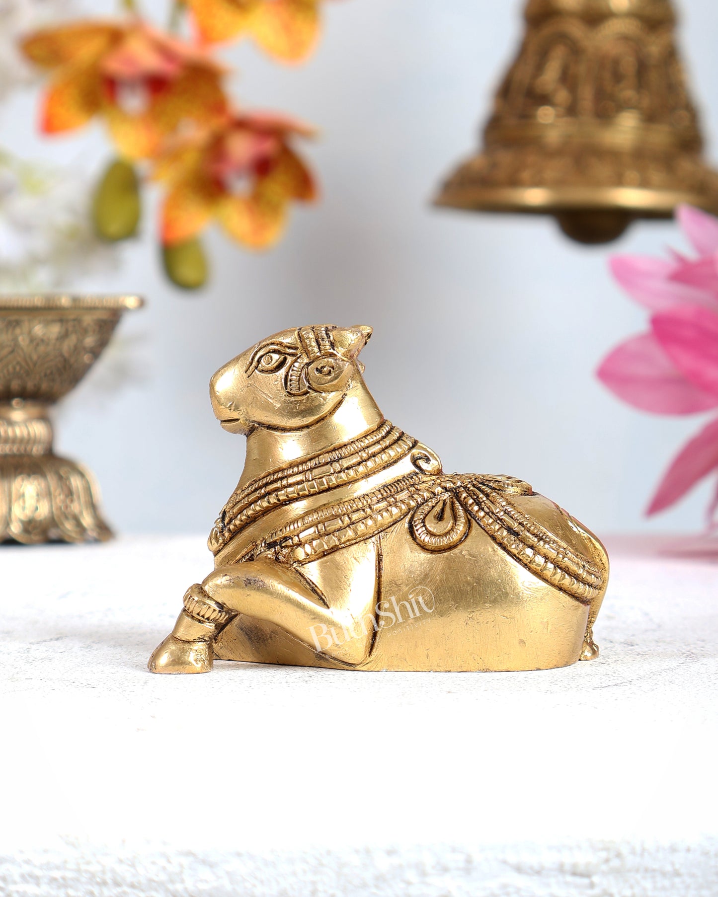 Brass Miniature Nandi Statue – Handcrafted Sacred Bull of Lord Shiva 3 inch