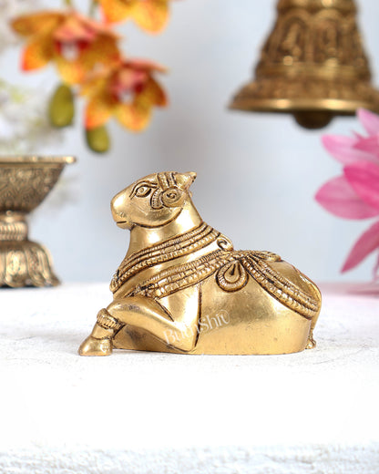 Brass Miniature Nandi Statue – Handcrafted Sacred Bull of Lord Shiva 3 inch