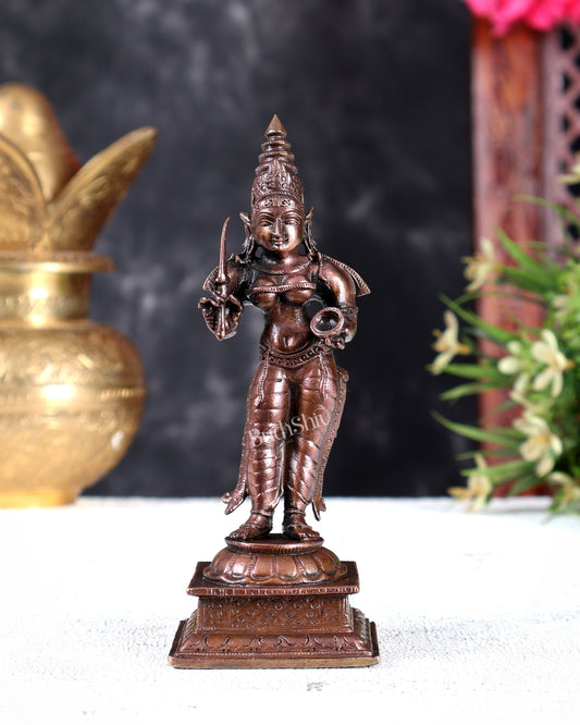 Pure Copper Standing Mariamman Idol – Handcrafted Divine Goddess Statue 5.5 inch