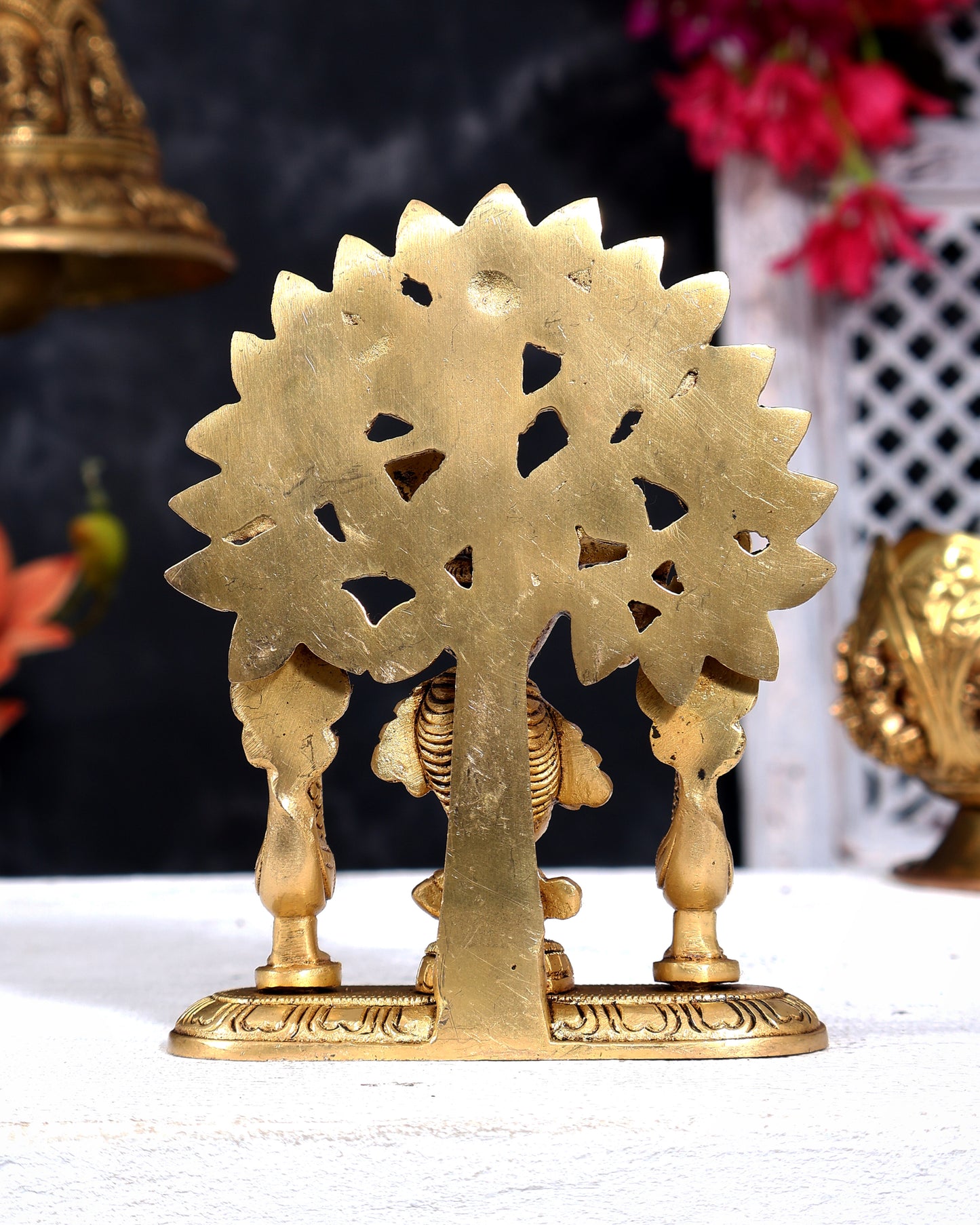 Brass Lord Krishna with Kalpavriksha and Two Peacocks Idol 5 inch
