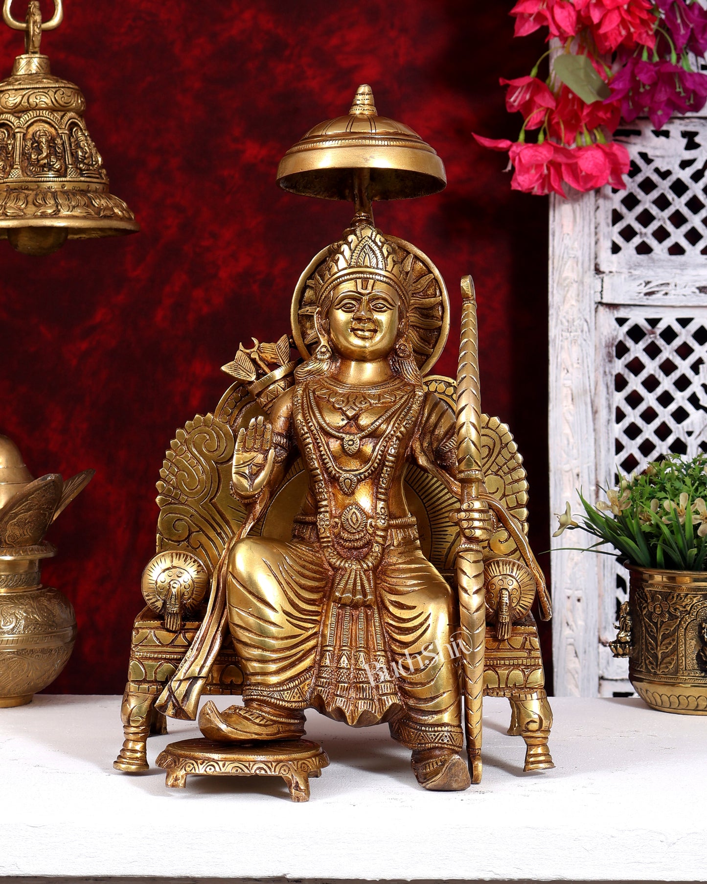 Pure Brass Raja Ram sitting on throne  - 15.5 inch