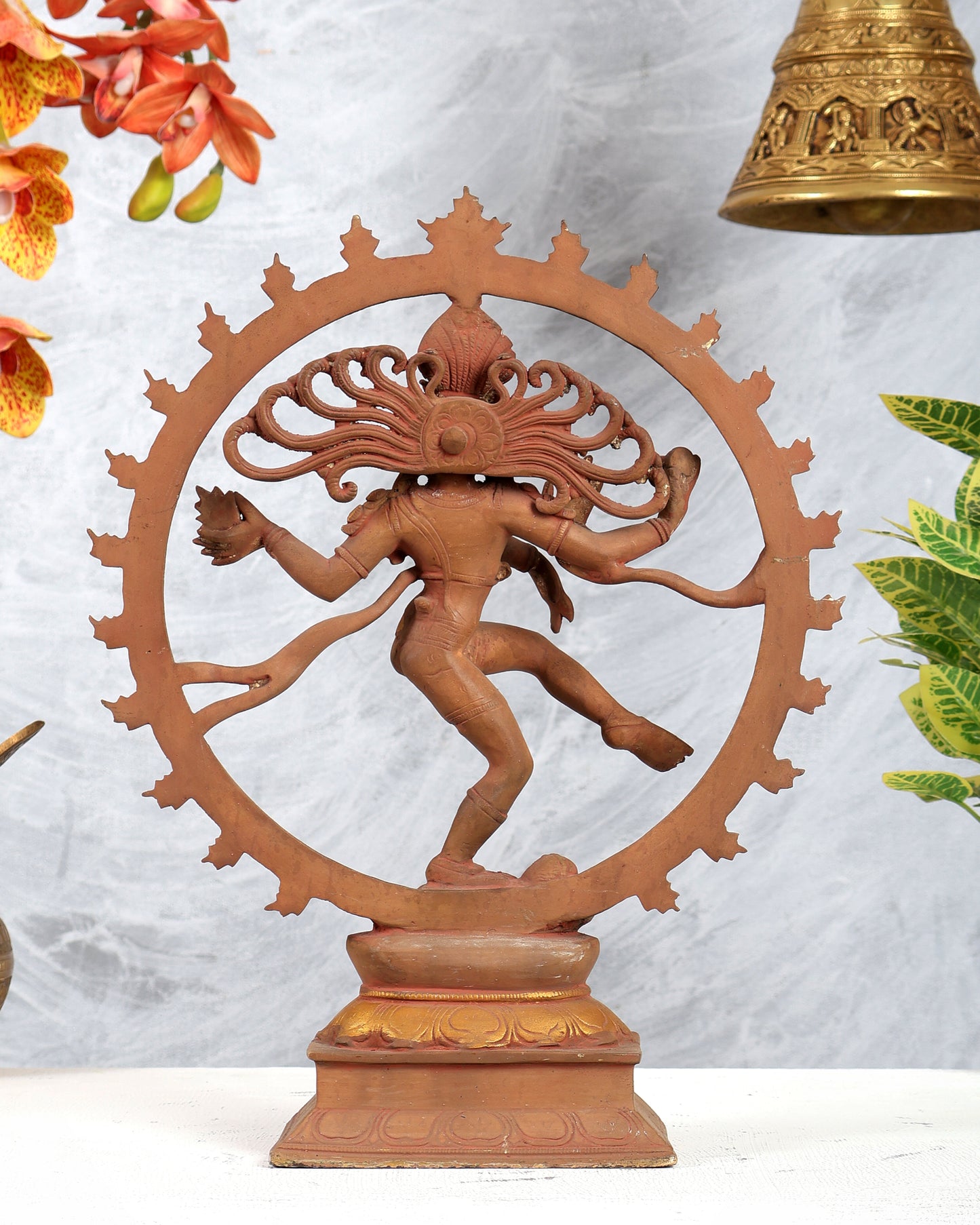 Vintage Brass Nataraja Statue Earthy tone 13 inch