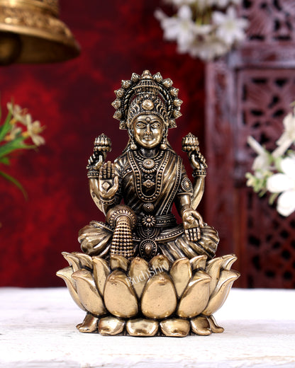 Brass Superfine Lakshmi Idol Cross-Legged on Lotus Base 5 inch