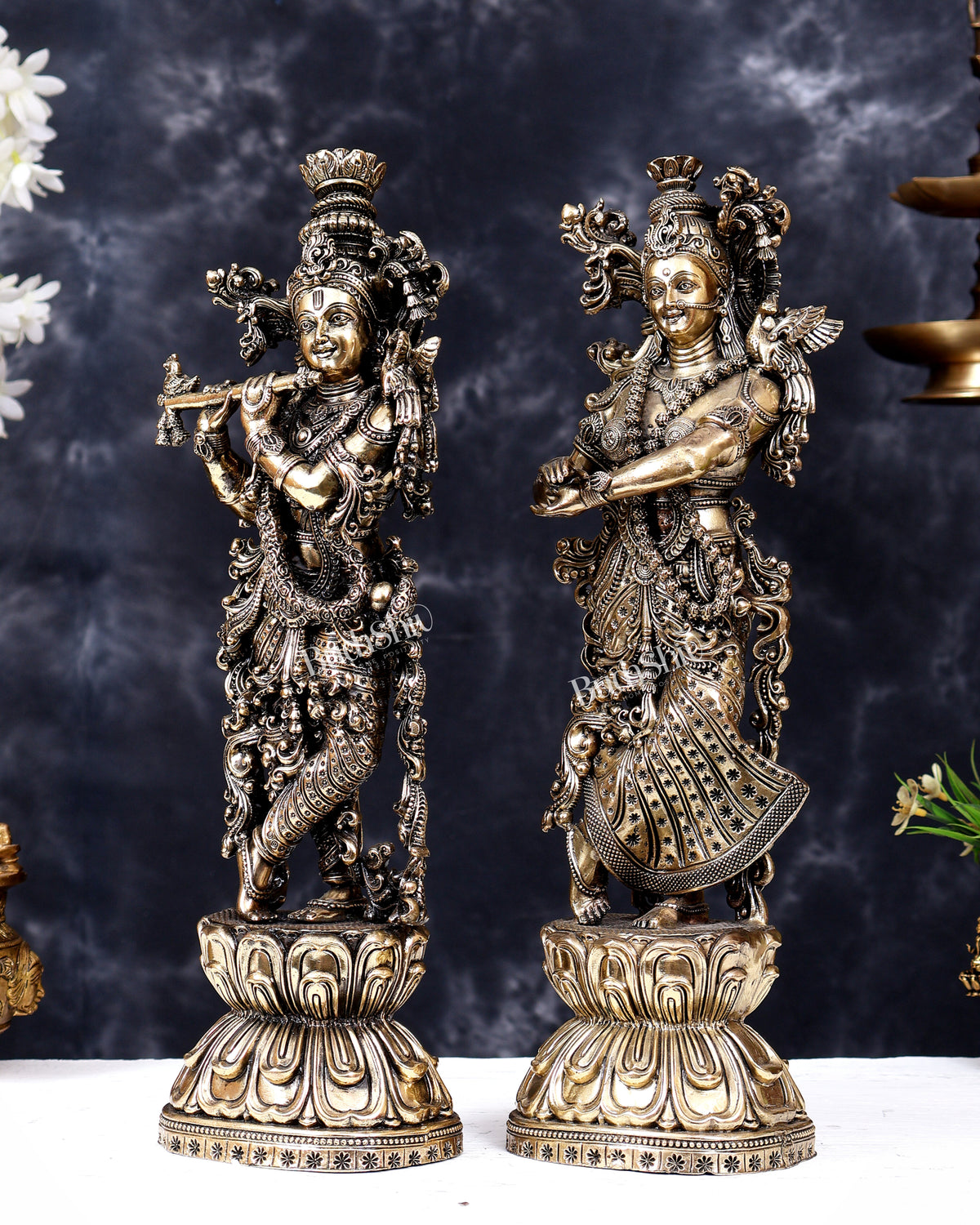 Brass Superfine Radha Krishna Idol Pair – Intricately Handcrafted Divine Sculpture (15 Inches)