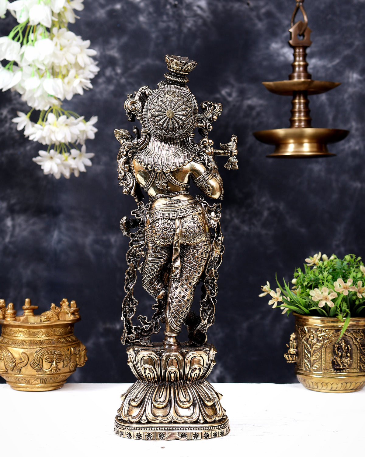 Brass Superfine Lord Krishna Idol | Intricately Handcrafted Divine Sculpture 15 inch (38 cm)
