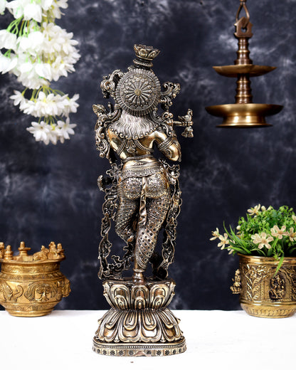 Brass Superfine Lord Krishna Idol | Intricately Handcrafted Divine Sculpture 15 inch (38 cm)
