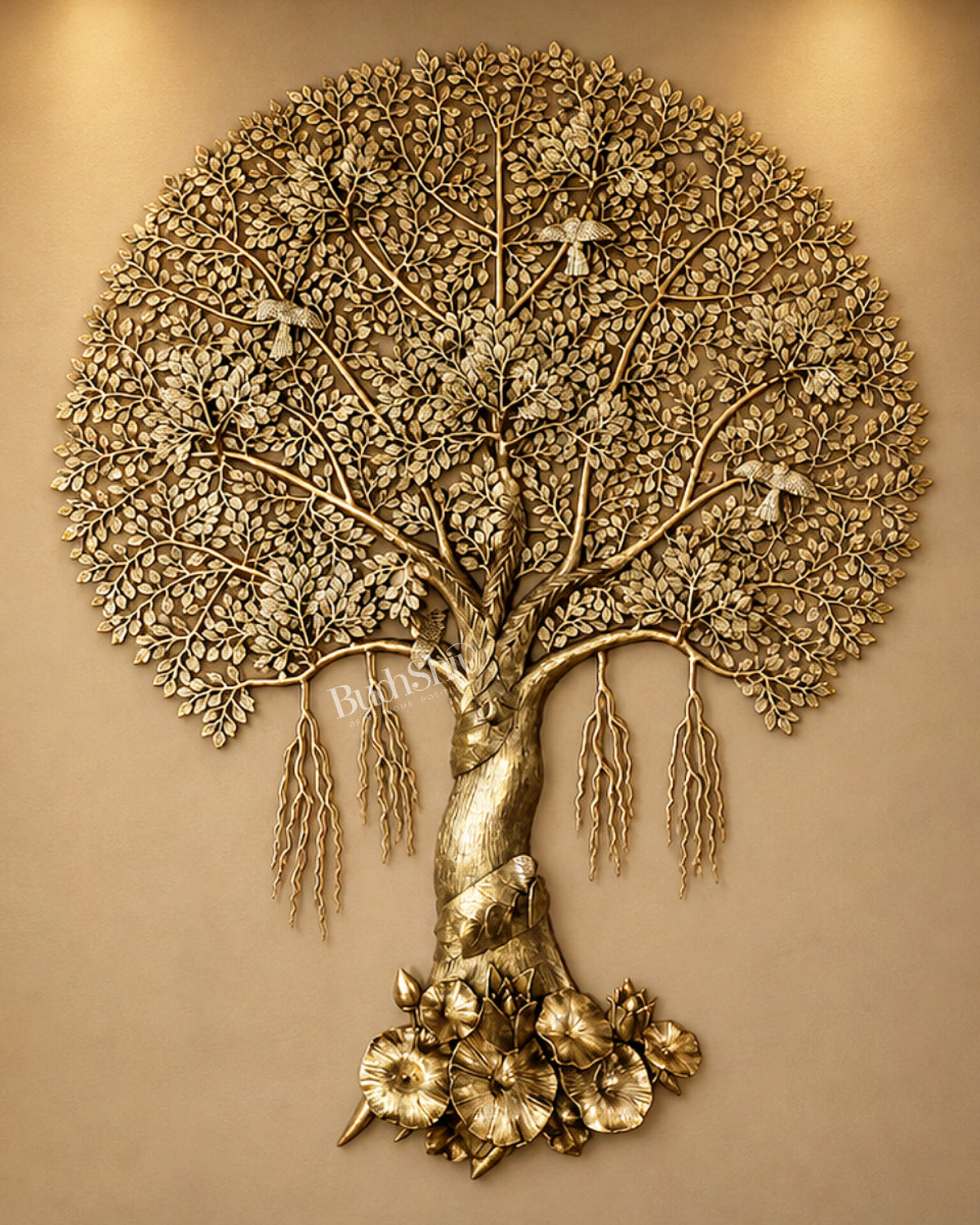 Brass Large Kalpavriksha 3D Tree of Life Wall Hanging — Highly Detailed 72 inch, 6 feet