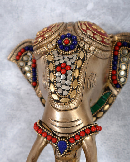 Brass elephant face with bell wall hanging multicolour