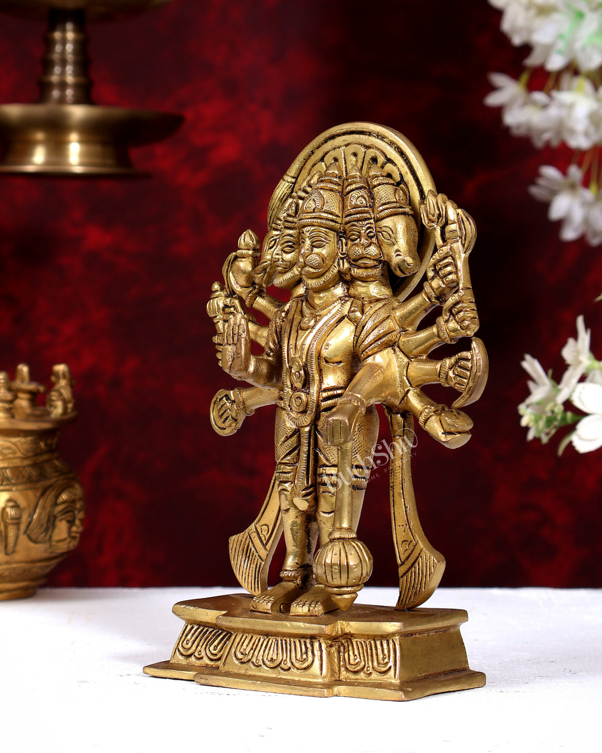 Brass Panchmukhi Hanuman Standing Statue — Powerful Form 7.5 inch