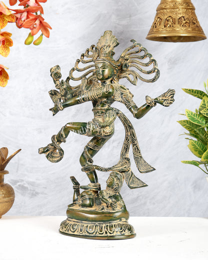Brass Dancing Shiva Statue – Green Patina Finish 15 inch