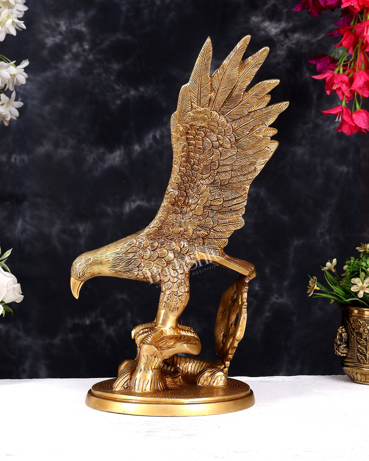 Brass Large Decorative Eagle Statue Showpiece | 15 inch golden tone