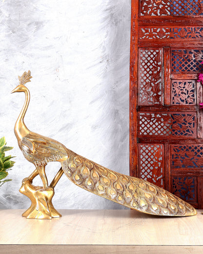 Brass Large Peacock Showpiece Sculpture – Majestic Handcrafted Decorative Masterpiece 29 inch