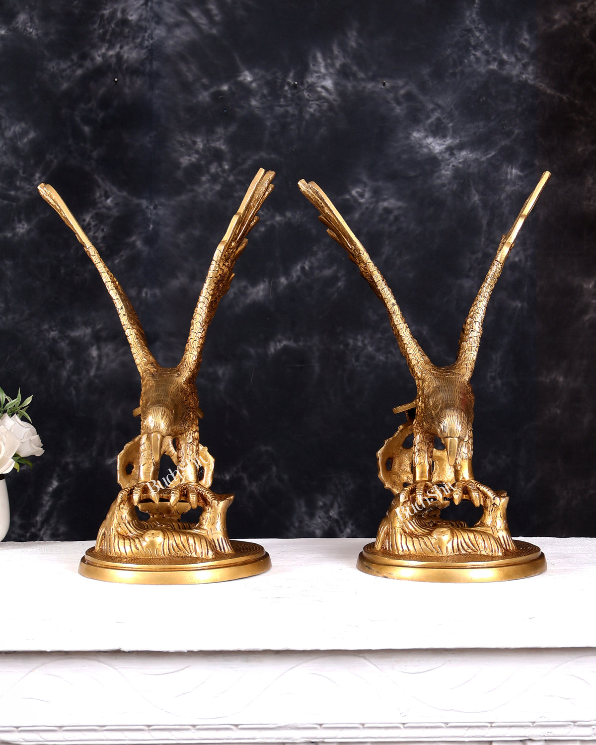 Brass Large Decorative Eagle Statue Showpiece | 15 inch golden tone Pair