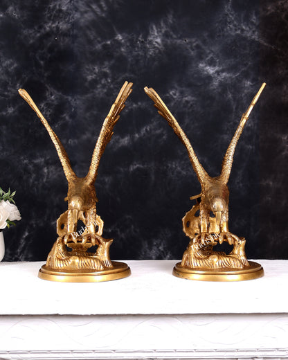 Brass Large Decorative Eagle Statue Showpiece | 15 inch golden tone Pair