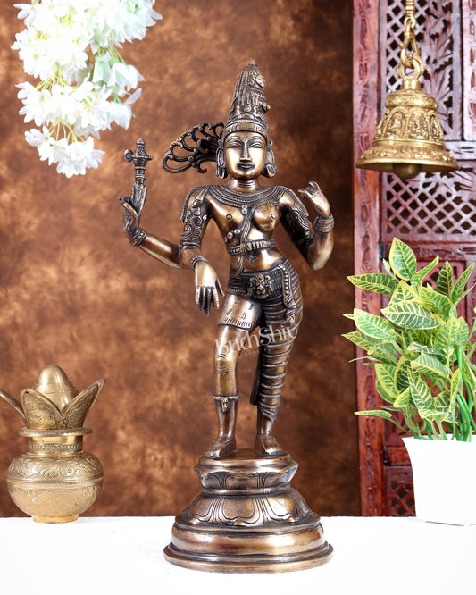 Pure Brass Ardhanarishwara Statue – Half Shiva Half Parvati burnt brass tone  19 inch