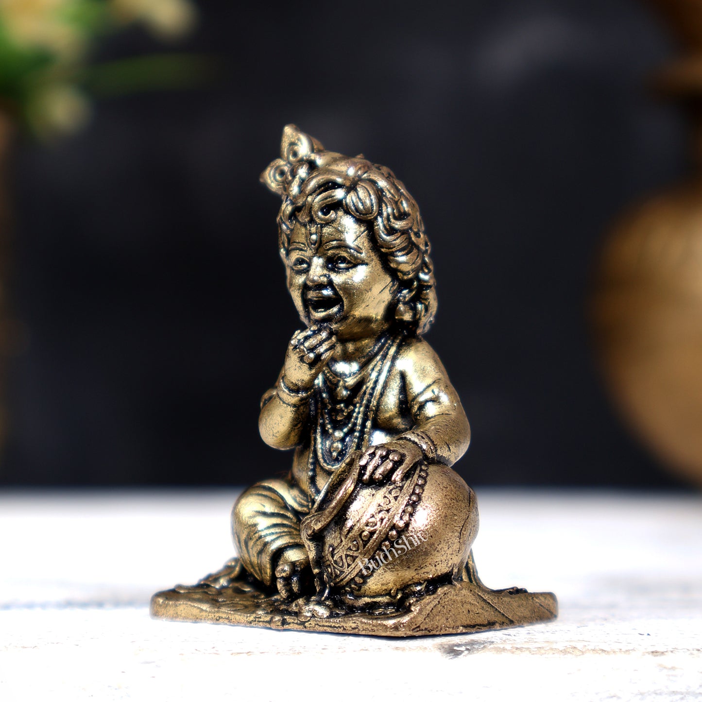 Brass Superfine Makhan Chor Bal Gopal — Baby Krishna Idol (Small) 2 inch