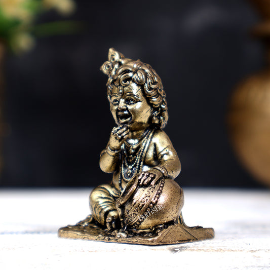 Brass Superfine Makhan Chor Bal Gopal — Baby Krishna Idol (Small) 2 inch