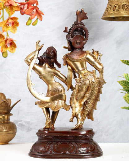 Brass Dancing Radha Krishna Statue – Dual Tone Finish Divine Sculpture (16 Inches)