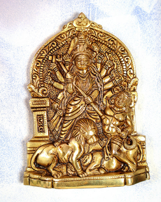 Brass Mahishasura Mardini Bengali Durga Wall Hanging – Handcrafted Divine Wall Décor 8 inch
