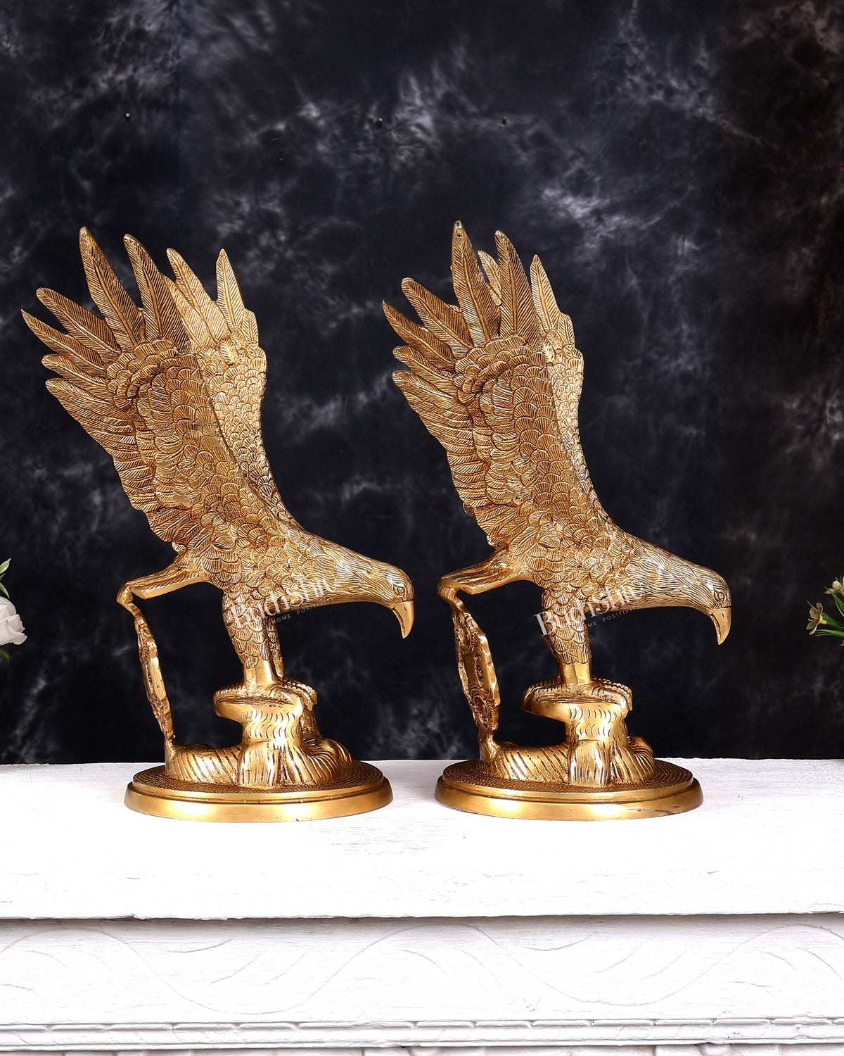 Brass Large Decorative Eagle Statue Showpiece | 15 inch golden tone Pair