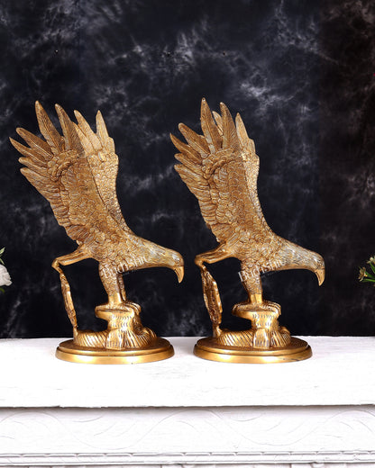 Brass Large Decorative Eagle Statue Showpiece | 15 inch golden tone Pair