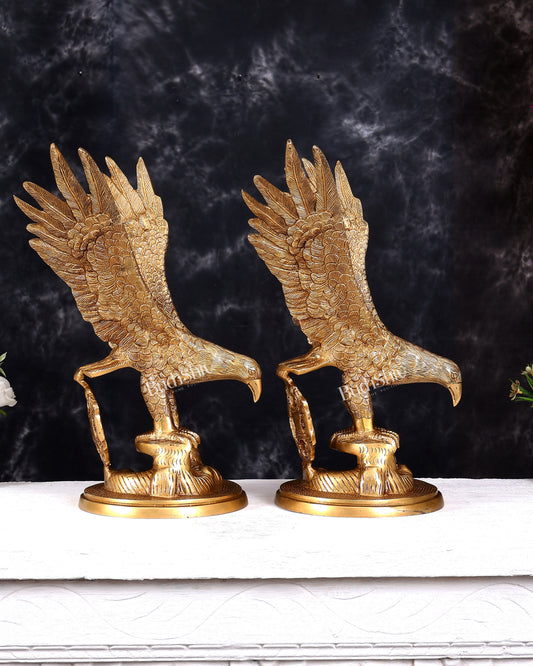 Brass Large Decorative Eagle Statue Showpiece | 15 inch golden tone Pair
